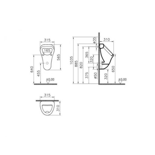VITRA ARKITEKT piszoár belső vízbevezetéssel 