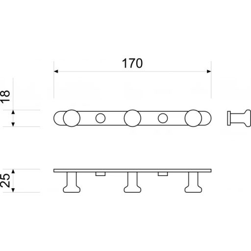 MINOTTI fali akasztó, 3 kampós, kerek, króm