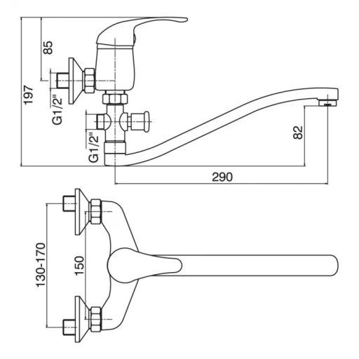 Fali konyhai mosogató csaptelep – Minotti Standard 6882-30 – Króm, svéd típus 