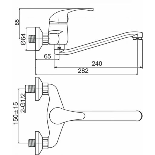 Fali mosogató csaptelep – Minotti Standard 6882-L – Króm, hosszú orvosi karral