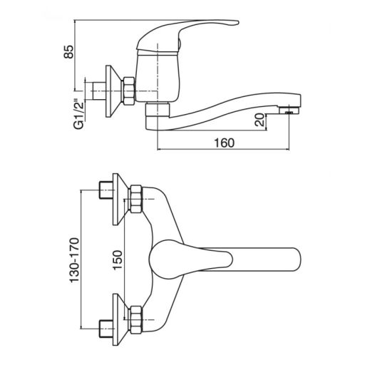 Fali mosogató csaptelep – Minotti Standard 6882-S – Króm, rövid orvosi karral
