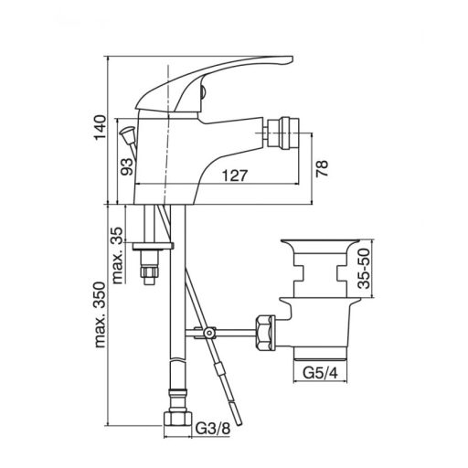 MINOTTI STANDARD egykaros bidécsaptelep – 140 mm – króm