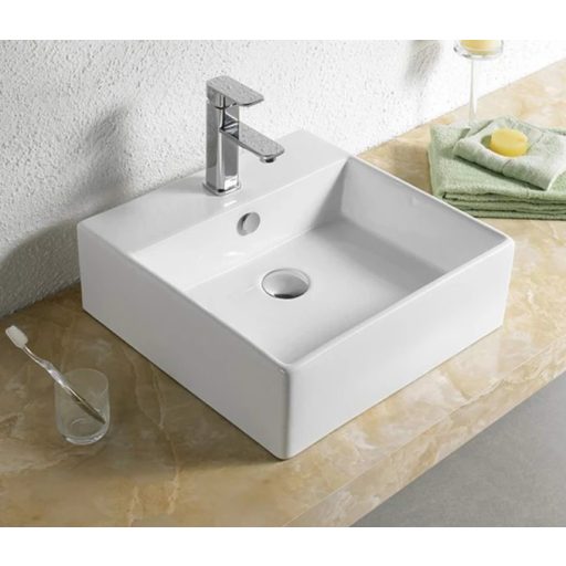 MINOTTI szögletes pultra építhető mosdó csaptelep furattal, 460x460x145 mm, fehér (7000)