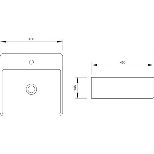 MINOTTI szögletes pultra építhető mosdó csaptelep furattal, 460x460x145 mm, fehér (7000)