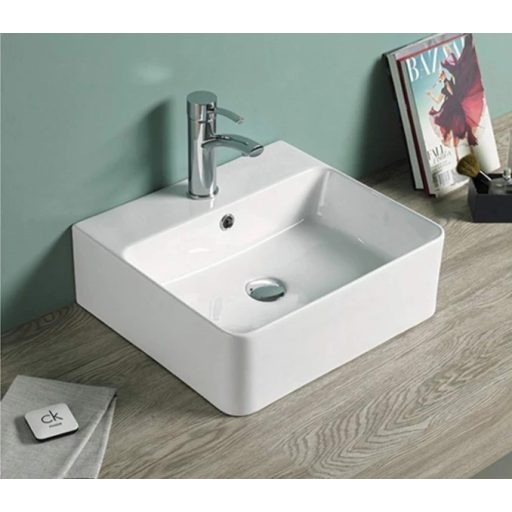 MINOTTI szögletes pultra építhető mosdó csaptelep furattal, 460x420x160 mm, fehér (7001)