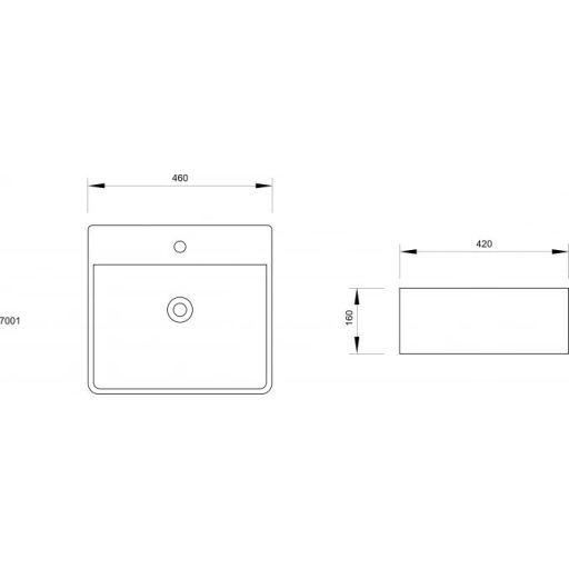 MINOTTI szögletes pultra építhető mosdó csaptelep furattal, 460x420x160 mm, fehér (7001)