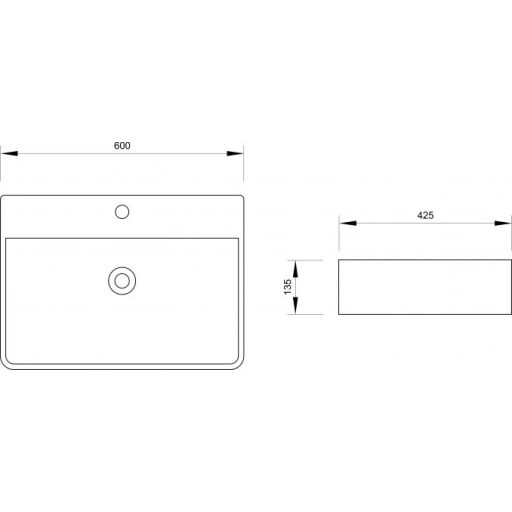 MINOTTI pultra helyezhető mosdó 600x425x135 mm, matt fekete