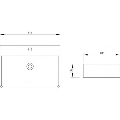 MINOTTI téglalap alakú pultra építhető mosdó csaptelep furattal, 515x380x150 mm, fehér (7003)