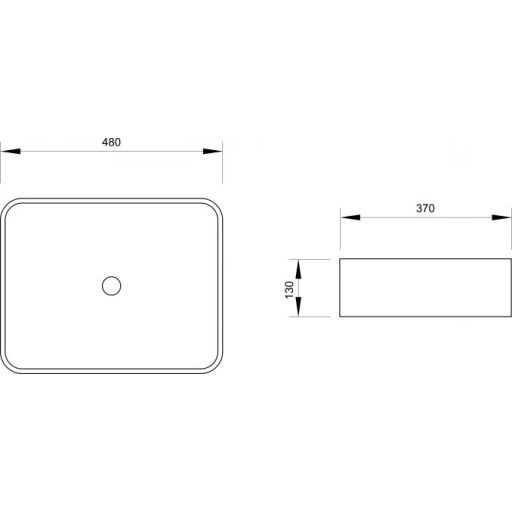 MINOTTI szögletes ráépíthető pultos mosdó, 480x370x130 mm, fehér (7005)