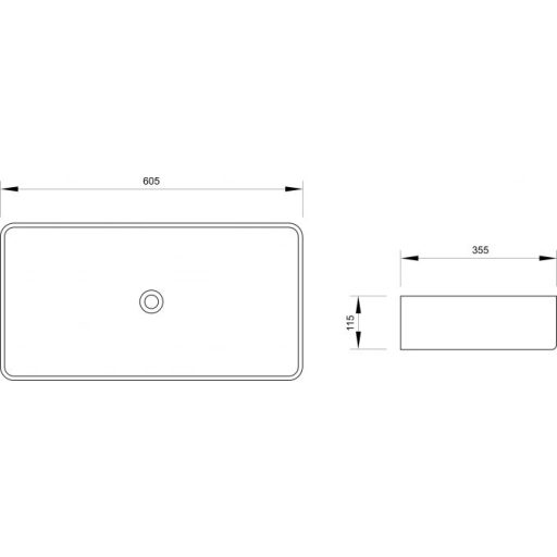 MINOTTI pultra helyezhető mosdó 605x355x115 mm, matt fekete