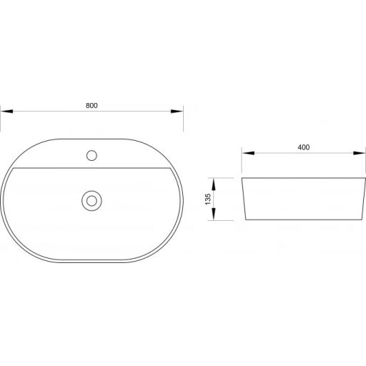 MINOTTI pultra helyezhető mosdó 800x400x135 mm, csaplyukkal, fehér