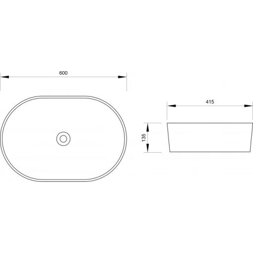 MINOTTI pultra helyezhető mosdó – 600x415x135 mm – Matt fehér