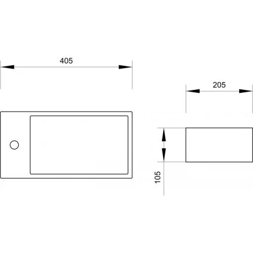 MINOTTI szögletes pultra építhető kézmosó oldalsó csaplyukkal, 405x205x105 mm, fehér (7014D)