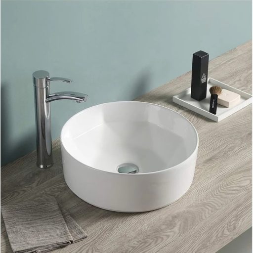 MINOTTI kerek ráépíthető dizájn mosdó geometrikus mintával, 415x145 mm, fehér (7015)