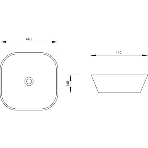 MINOTTI szögletes pultra építhető mosdó, 440x440x140 mm, fehér (7017)
