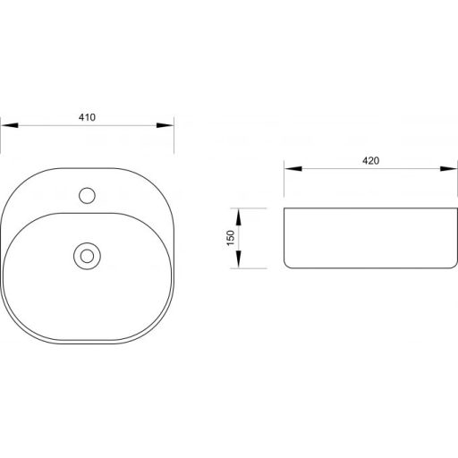 MINOTTI pultra építhető mosdó csaptelep furattal, 410x420x150 mm, fehér (7019)