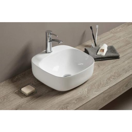 MINOTTI pultra építhető mosdó csaptelep furattal, 410x420x150 mm, fehér (7019)