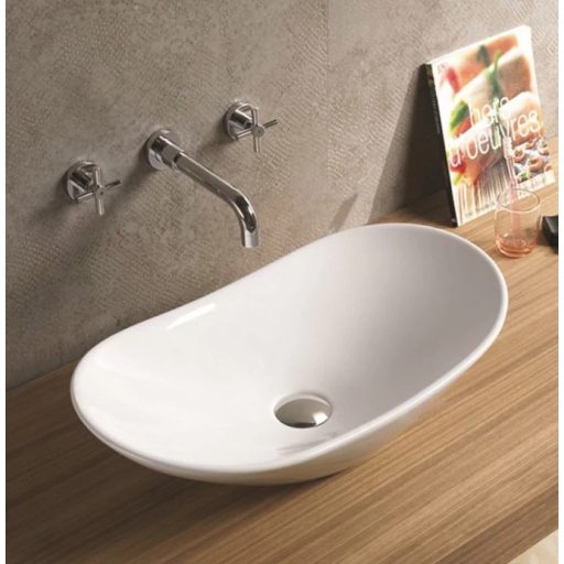 MINOTTI ovális pultra építhető mosdó, 625x370x155 mm, fehér (7030)