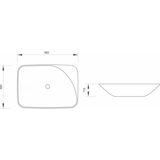 MINOTTI aszimmetrikus pultra építhető mosdó, 565x400x115 mm, fehér (7033)