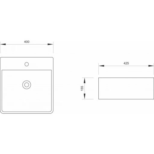 MINOTTI szögletes pultra építhető mosdó csaptelep furattal, 400x425x155 mm, fehér (7034)