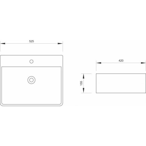 MINOTTI szögletes pultra építhető mosdó csaptelep furattal, 525x420x155 mm, fehér (7035)