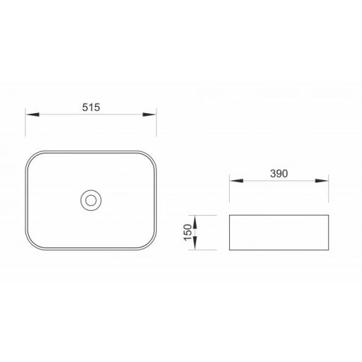 MINOTTI téglalap alakú pultra építhető mosdó, 515x390x150 mm, fehér (7041)