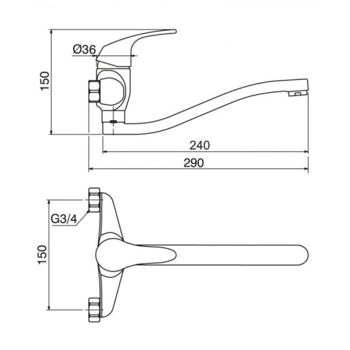 Fali konyhai mosogató csaptelep – Minotti Eva 7115-L – Króm, hosszú kifolyócsővel