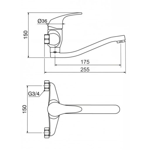Fali konyhai mosogató csaptelep – Minotti Eva 7115-S – Króm, rövid kivitel