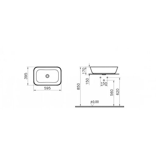 VITRA Geo pultra helyezhető mosdó 595x395x170 mm, fényes fehér