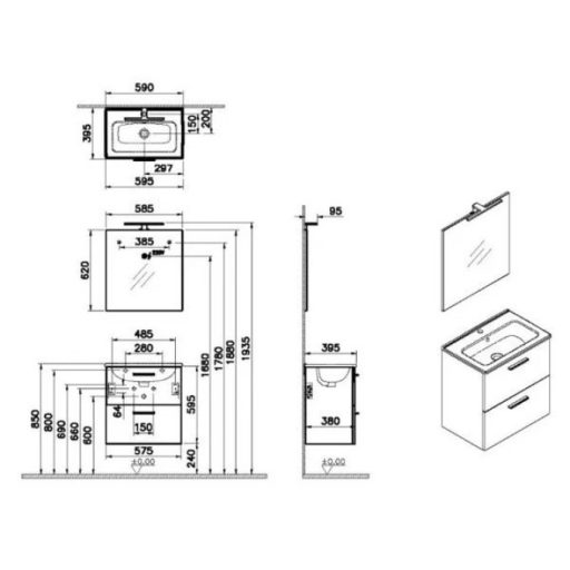 VitrA MIA Cordoba fürdőszobai szett – 60 cm | Fahatású, Nedvességálló