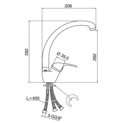 Minotti Standard 3 Csöves Magasított Konyhai Csaptelep – Alacsony Nyomású Megoldás Bojlerhez (7888-3)