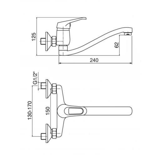 Fali konyhai mosogató csaptelep – Minotti Veneto 8115-L – Króm, hosszú kifolyócsővel