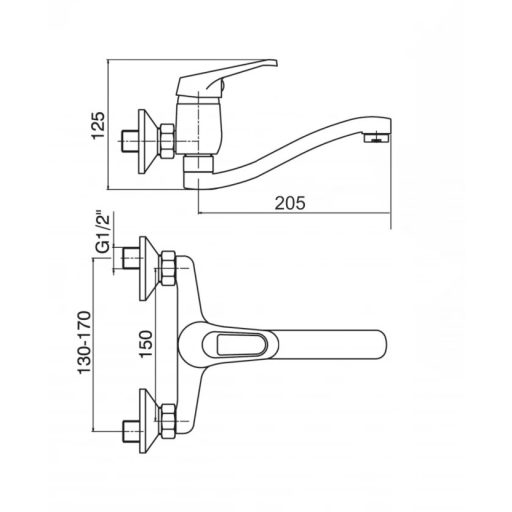 Fali konyhai mosogató csaptelep – Minotti Veneto 8115-S – Króm, rövid kivitel