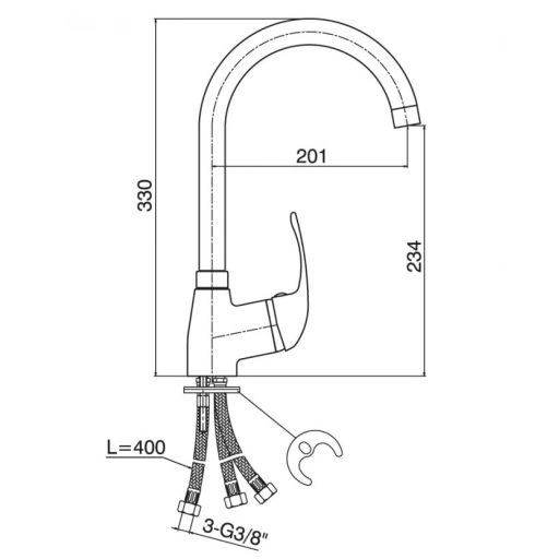 Minotti Standard 3 Csöves Magasított Konyhai Csaptelep – Alacsony Nyomású Megoldás Bojlerhez (8888)