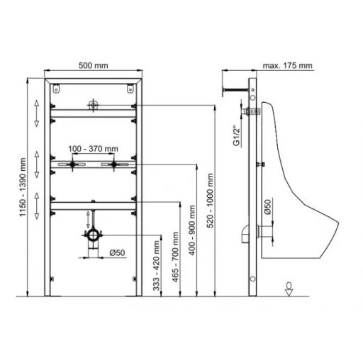 VISAM beépíthető szerelőkeret piszoárhoz 500x1150x175 mm kék