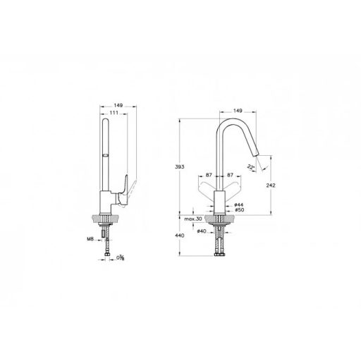 VitrA X-Line modern hattyúnyakú mosogatócsaptelep, 393x149 mm, króm