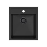   MILÓ ALPHA egymedencés gránit mosogató szifonnal, 435x515 mm, (Fekete)