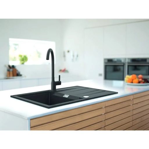 MILO AVANGARD egymedencés gránit mosogató nyomógombos szifonnal, 780x500 mm, (Fekete) 