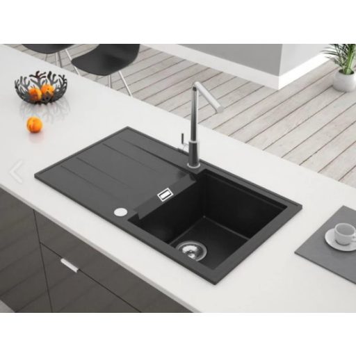 MILO AVANGARD egymedencés gránit mosogató nyomógombos szifonnal, 780x500 mm, (Fekete) 