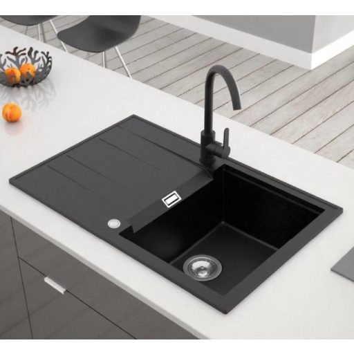 MILO AVANGARD egymedencés gránit mosogató csepptálcával és szifonnal, 580x460 mm, (Fekete) 