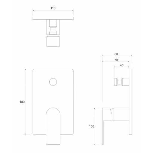 COPEN NOOK Matt Fekete Beépíthető Egykaros Kád/Zuhany Csaptelep Váltóval 