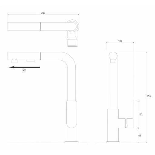 COPEN Nook konyhai csaptelep kihúzható zuhannyal, 335x260 mm, króm