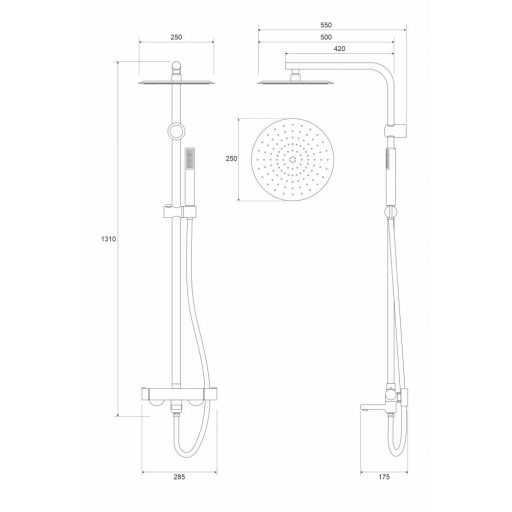 Álló zuhanyrendszer kádtöltővel COPEN NOOK, kerek, matt fekete, Ø250 mm