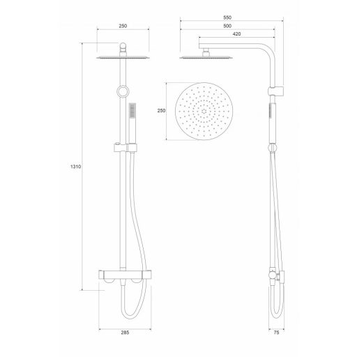 Zuhanyrendszer COPEN NOOK, kerek, króm, Ø250 mm