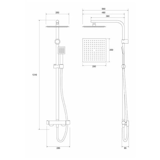 Zuhanyrendszer COPEN NOOK, szögletes, króm, 250x250 mm