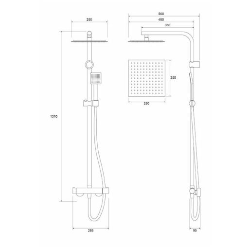 Zuhanyrendszer COPEN NOOK, szögletes, matt fekete, 250x250 mm