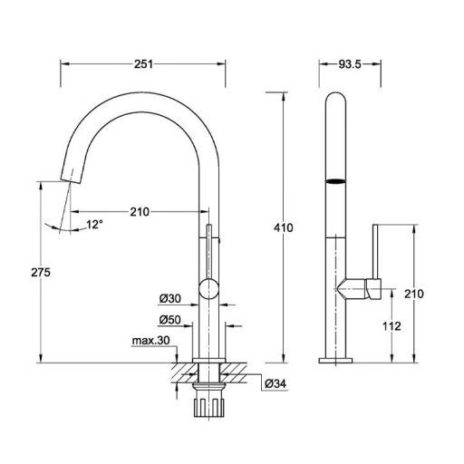 COPEN Salt hattyúnyakú konyhai csaptelep, 410x210 mm, matt fekete
