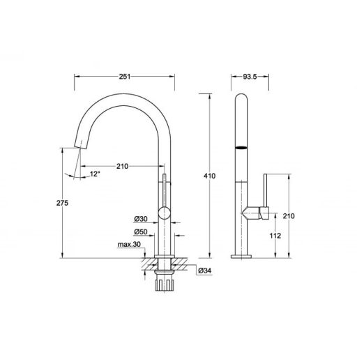COPEN Salt hattyúnyakú konyhai csaptelep, 410x210 mm, rose gold