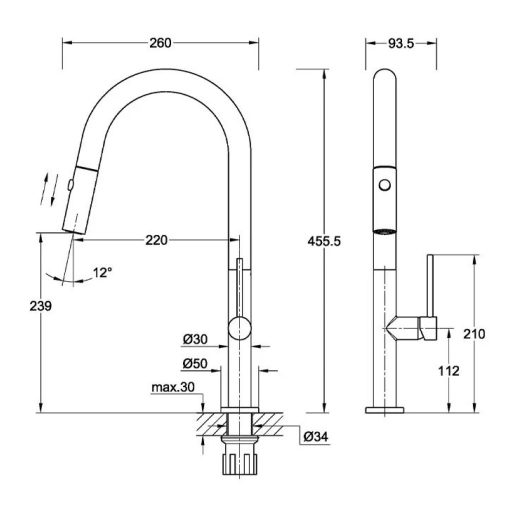 COPEN Salt konyhai csaptelep kihúzható zuhanyfejjel, 455x260 mm, króm