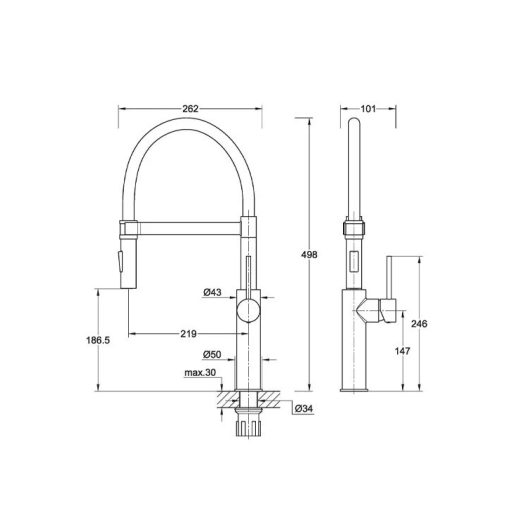 COPEN Pepper Magnetic félprofesszionális konyhai csaptelep, 450x220 mm, fekete / króm